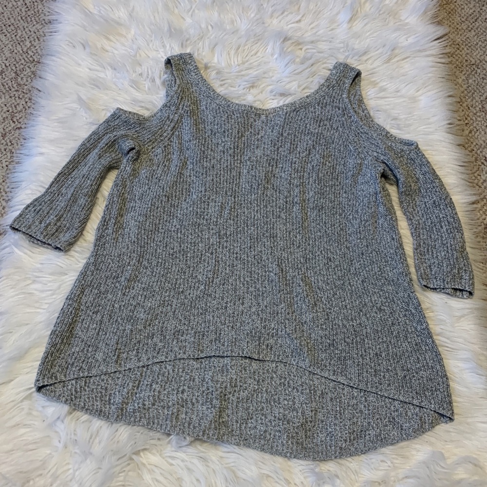 EXPRESS gray cold shoulder sweater w/v-neck back